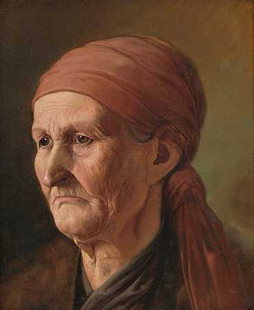 一位老妇人的头`Head of an Elderly Woman (1860–1865) by Vojtech Klimkovič