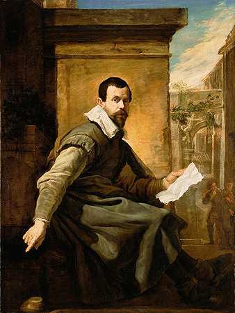 一个拿着一张乐谱的男人的肖像`Portrait Of A Man With A Sheet Of Music by Domenico Fetti