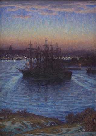 船抛锚了。冬天`Ships at Anchor. Winter by Eugen