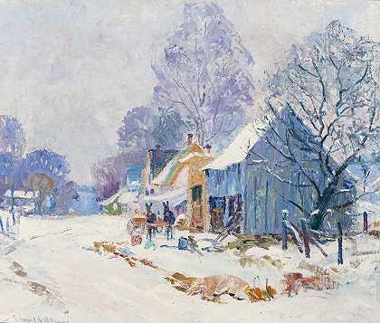 冬天的布朗郡宅基地`Brown County Homestead in Winter (circa 1920) by Edward K. Williams