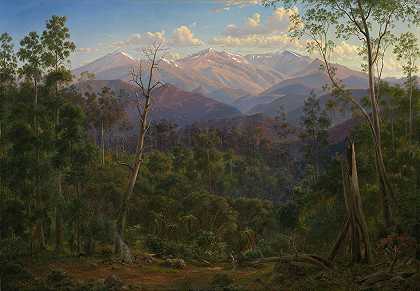 科斯库斯科山，从维多利亚边境（霍普山山脉）望去`Mount Kosciusko, seen from the Victorian border (Mount Hope Ranges) by Eugène von Guérard