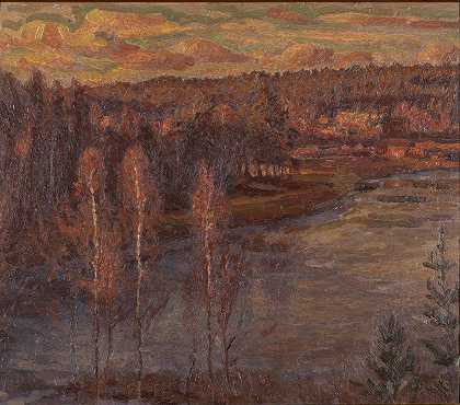 斯瓦特恩的秋天`Autumn at Svartån (1898) by Herman Norrman