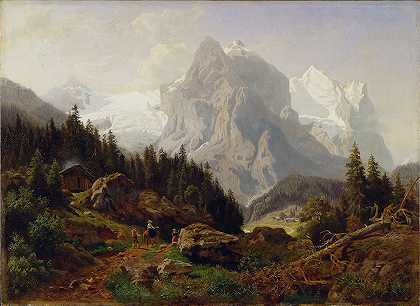 山上的游客`Tourists in the Mountains by Nils Bjørnsen Møller