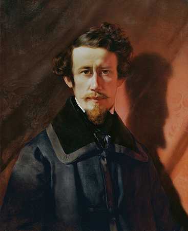 红色背景前的自画像`Selbstporträt vor rotem Grund (1843) by Franz Eybl