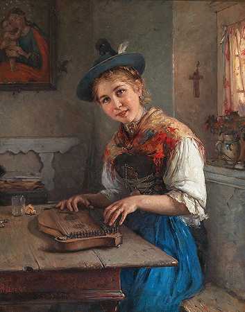 琴师`A Zither Player (1905) by Friedrich Prölls
