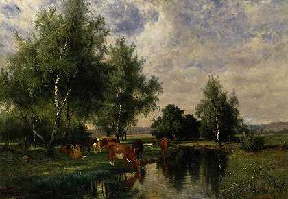 布莱金的夏日风景`Summer Landscape in Blekinge (1877) by Edvard Bergh