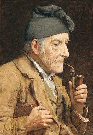 那个抽烟斗的老人`Old Man Smoking His Pipe (1907) by Albert Anker