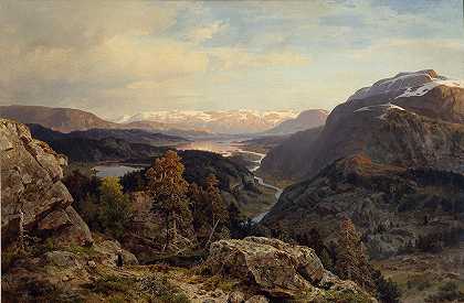 挪威山脉的夜晚`Evening in the Norwegian Mountains (1869) by Morten Müller