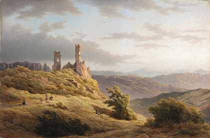 有废墟的山地景观`Mountainous Landscape with a Ruin (1849) by Louwrens Hanedoes