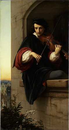 钟楼窗口的小提琴手`Violinist in the Belfry Window (1858) by Edward Von Steinle
