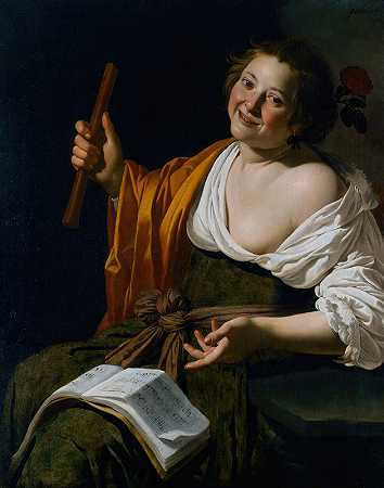 吹笛子的女孩`Girl with a flute (circa 1630) by Jan Van Bijlert