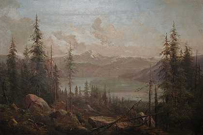 山景，前景是一棵倒下的树`A Mountain Landscape with a Fallen Tree in the Foreground by Juan Buckingham Wandesforde