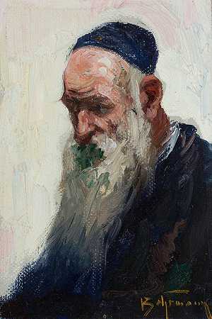 犹太人画像`Portrait Of A Jew by Adolf Behrman