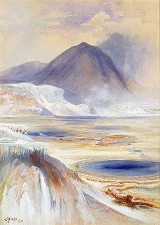 黄石猛犸温泉`Mammoth Hot Springs, Yellowstone (1872) by Thomas Moran