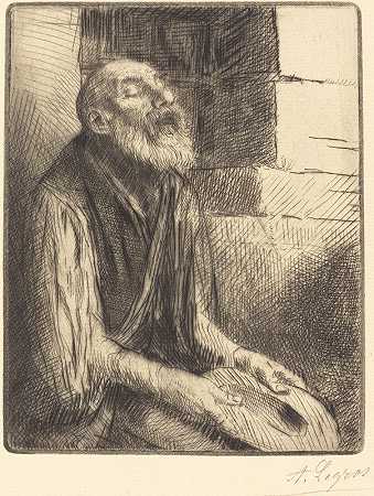 坐着的乞丐（门迪亚特·阿西斯）`Seated Beggar (Mendiant assis) by Alphonse Legros