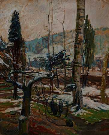 塔特拉山脉的风景`Landscape from the Tatra Mountains (1912~1916) by Ludwik Misky