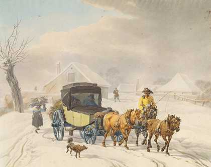 冬季的驿站马车`Stagecoach in Winter (ca. 1798) by Wilhelm von Kobell