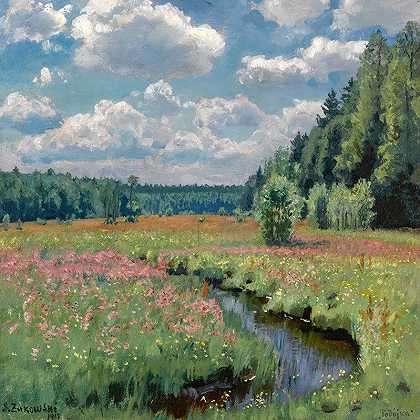 波博伊卡夏季草地`Summer Meadow, Pobojka by Stanislav Yulianovich Zhukovsky