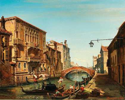 威尼斯，卡纳雷吉奥的卡梅洛宫景观`Venice, a view of the Palazzo del Cammello at the Cannaregio by Carlo Brioschi