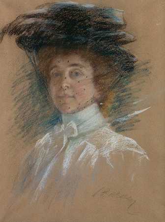 带帽子和面纱的自画像`Self Portrait with Hat and Veil (ca. 1900) by Alice Pike Barney
