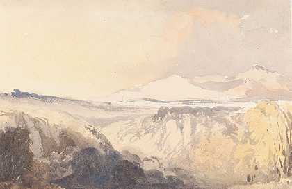 远处山脉的风景`Landscape with a Distant Mountain Range by John Gendall