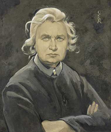 双臂交叉的自画像`Self~Portrait with Folded Arms (1926) by Ottilie Wilhelmine Roederstein