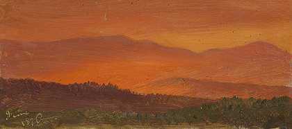 日落时的哈德逊山谷和遥远的山脉`Hudson Valley and Distant Mountains at Sunset (1870) by Frederic Edwin Church