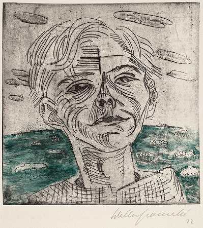 海上人，自画像（海上人，自画像）`Man at the Sea, Self~portrait (Mann am Meer, Selbstporträt) (1923) by Walter Gramatté