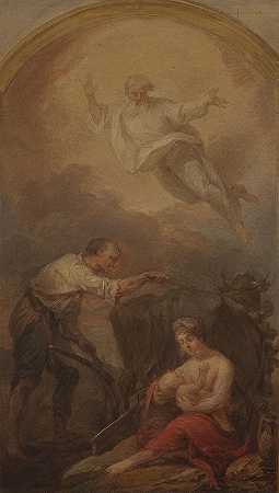 圣伊西多尔耕地，素描`Saint Isidore ploughing, sketch (ca. 1805) by Marcello Bacciarelli