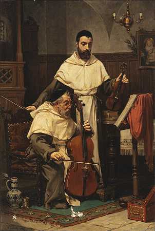 音乐家和尚`Musicerende munke (1883) by Valdemar Sichelkow