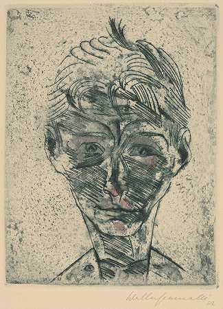 一个年轻人的半身像，自画像`Bust of a Young Man, Self~portrait (Knabenkopf, Selbstporträt) (1922~1923) by Walter Gramatté