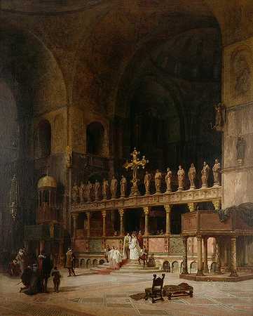 威尼斯圣马可教堂屋内`Interior of St. Mark’s, Venice (1869) by David Dalhoff Neal
