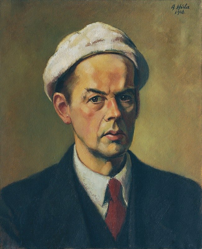 白帽自画像`Selbstbildnis mit weißer Mütze (1946) by Anton Hula