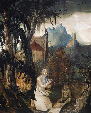 荒野中的圣杰罗姆`Saint Jerome in the Wilderness (1515) by Hans Leu the younger