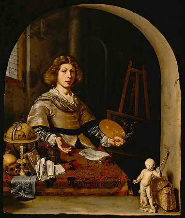 艺术家在他的工作室里`The Artist In His Studio (ca. between 1665 and 1670) by Cornelis Bisschop