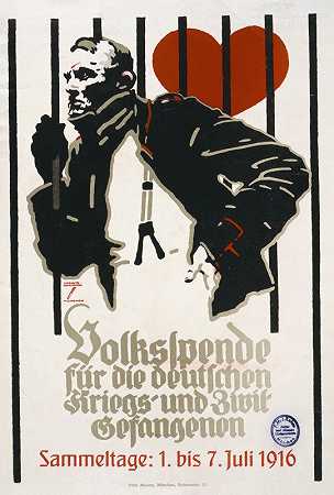 为德国战俘和内战囚犯提供的民间捐款`Volkspende für die deutschen Kriegs~und Zivil~Gefangenen (1916) by Ludwig Hohlwein