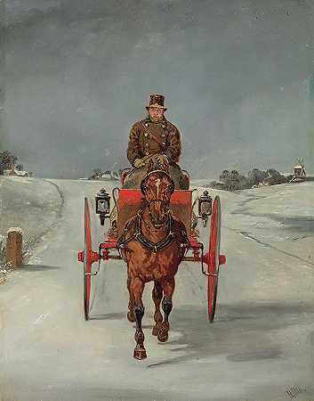 冬天的邮车`The Mail Cart in Winter by Samuel Henry Alken