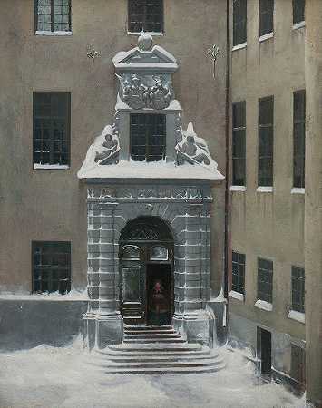 斯德哥尔摩现任外交部的冬季场景`Winter Scene from the Present Foreign Office, Stockholm (Unknown date) by Carl Stefan Bennet