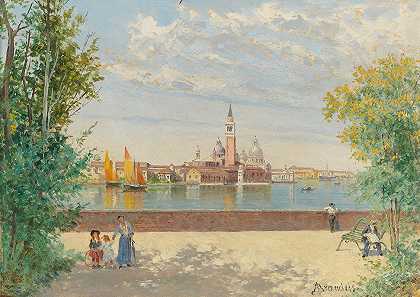 威尼斯，从贾第迪尼河看圣乔治`Venice, a view of San Giorgio from the Giardini by Antonietta Brandeis