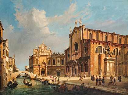 威尼斯圣乔治瓦尼圣保罗坎波`Venice, Campo Santi Giovanni e Paolo (1863) by Luigi Querena