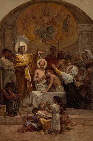 圣奥古斯丁的洗礼`The Baptism of Saint Augustine (1870~1874) by Diogène Maillart
