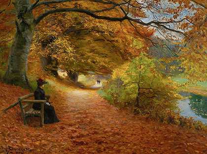 秋天的林间小路`Wooded Path In Autumn (1902) by Hans Andersen Brendekilde