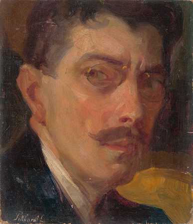 学习自拍`Study for a Self~Portrait (1900) by Ľudovít Pitthordt