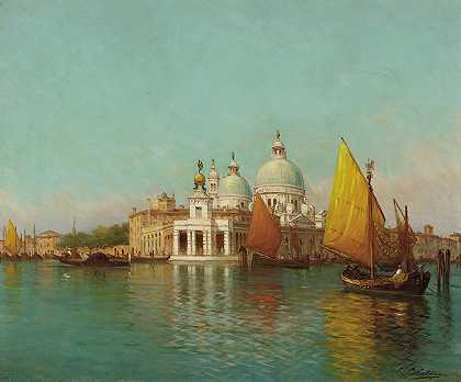 在威尼斯大运河入口处`At The Entrance To The Grand Canal, Venice by Charles Clement Calderon