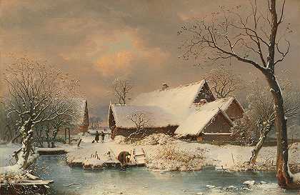冬季雪景`Verschneite Winterlandschaft (1855) by Wilhelm Heinrich Schneider