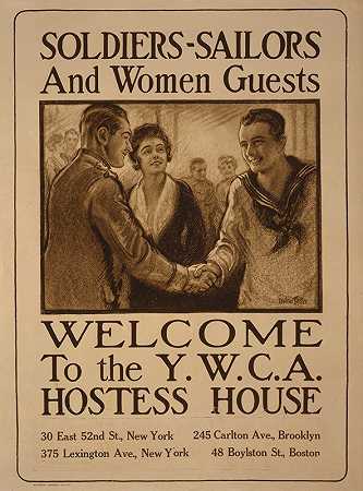 士兵、水手和女客人——欢迎来到Y.W.C.A.女主人之家`Soldiers~sailors and women guests – Welcome to the Y.W.C.A. hostess house (1917) by Walter Tittle