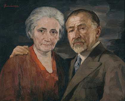 这位艺术家和他的妻子`The artist with his wife (1933) by Jozef Hanula