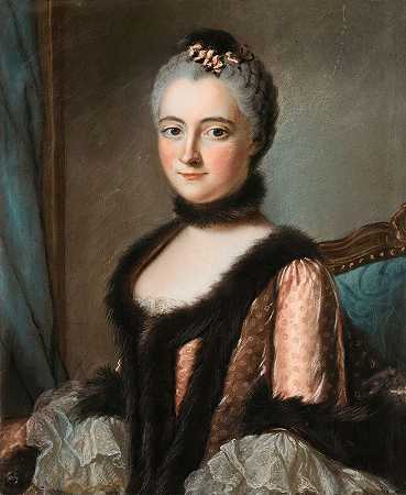 贝弗伦公爵夫人生锈的肖像画`Presumed Portrait Of The Duchesse De Beuvron, Born Rouillé (18th century) by French School