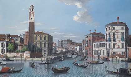 威尼斯，圣格雷米亚大运河的入口`Venice, The Entrance To The Grand Canal At S. Geremia (19th Century) by Venetian School