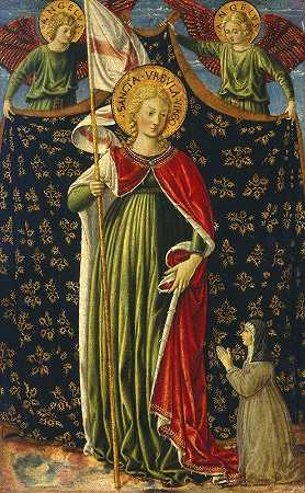 圣乌苏拉与两位天使和捐赠者`Saint Ursula with Two Angels and Donor (c. 1455~1460) by Benozzo Gozzoli